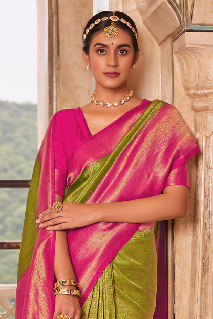 Juniper Green Big Zari Bordered Kanjivaram Saree for Weddings