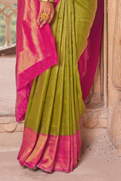 Juniper Green Big Zari Bordered Kanjivaram Saree for Weddings