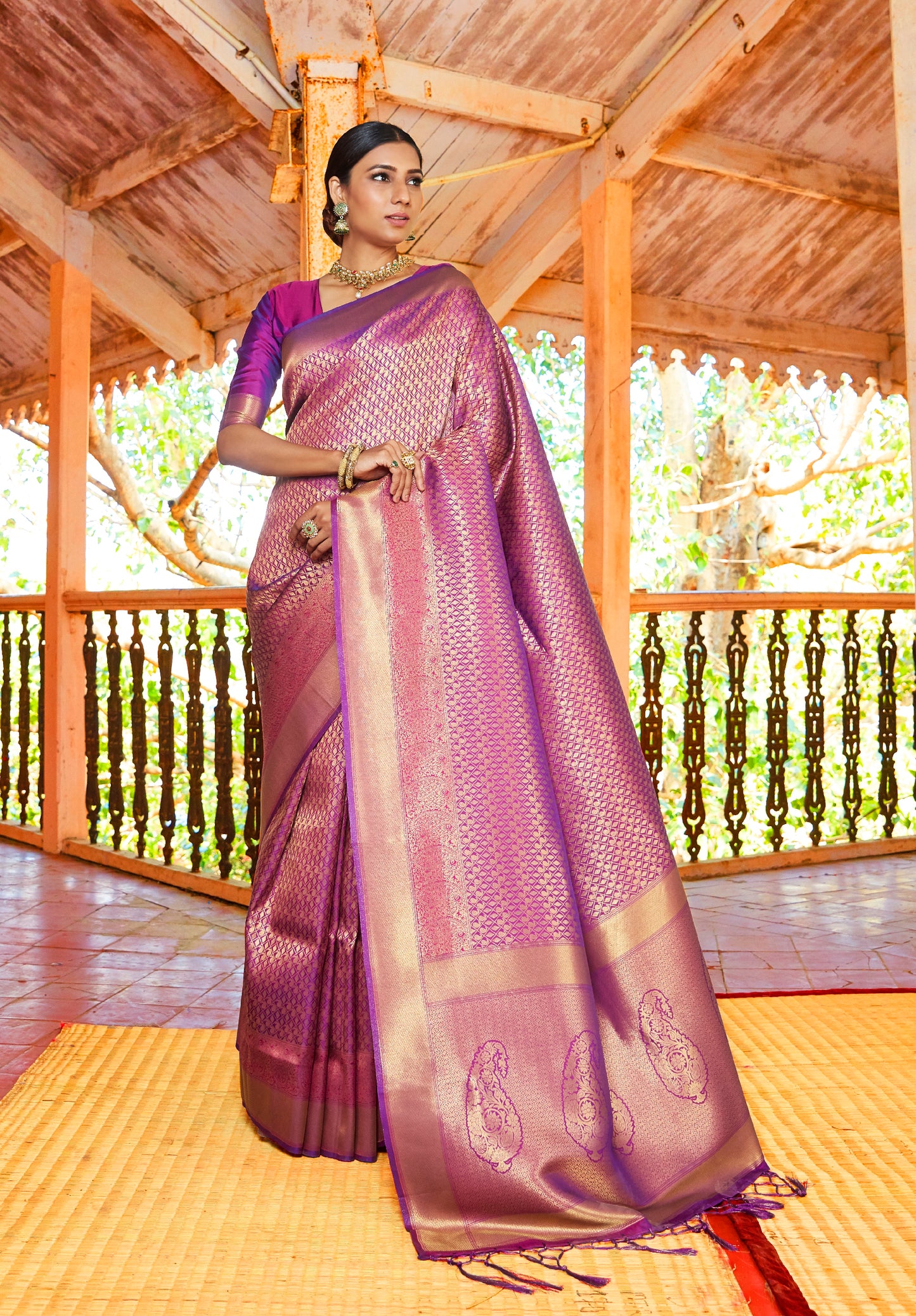 Plum Purple  Zari Woven Soft Kanjivaram Silk Saree