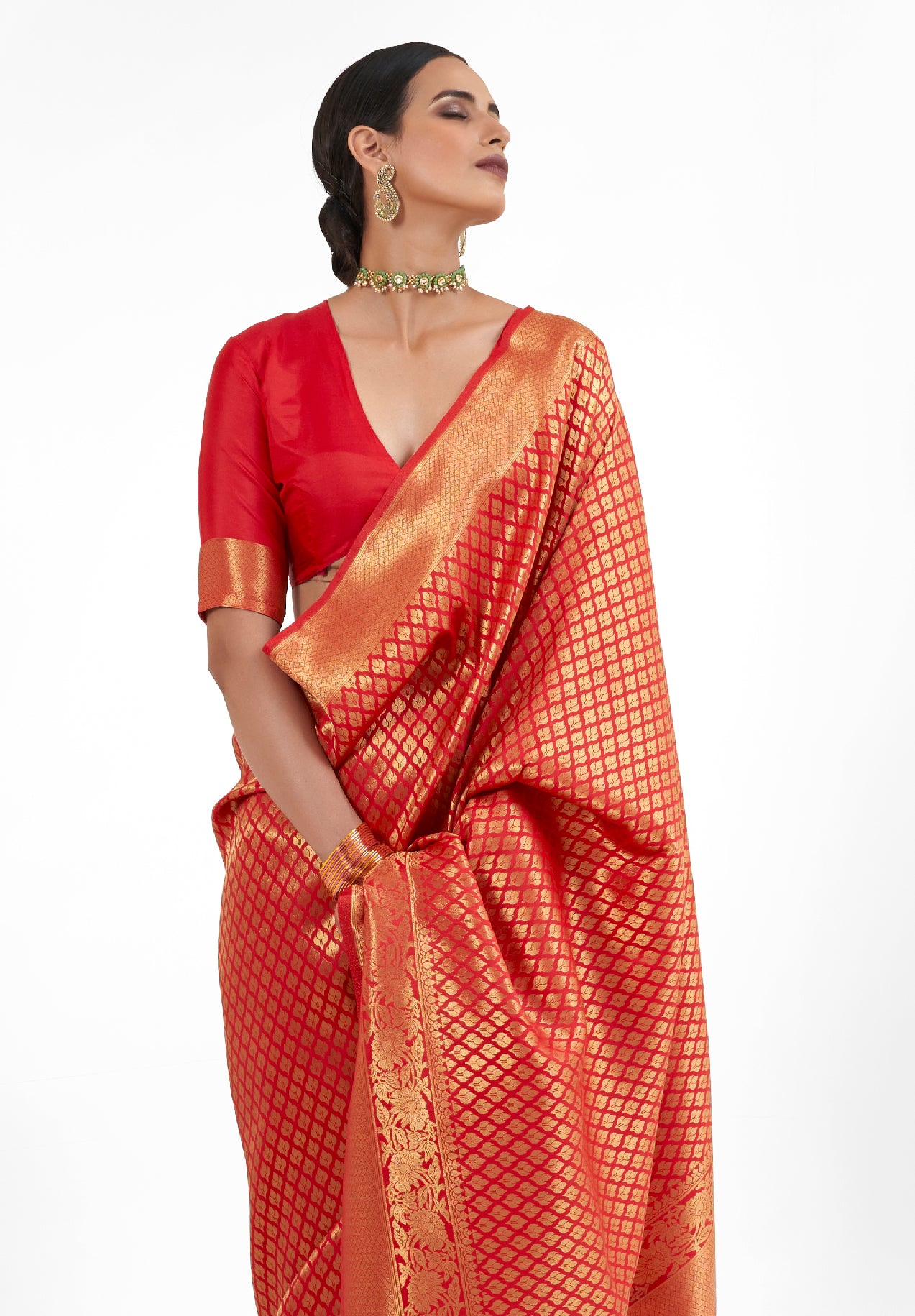 Fiery Red  Zari Woven Soft Kanjivaram Silk Saree