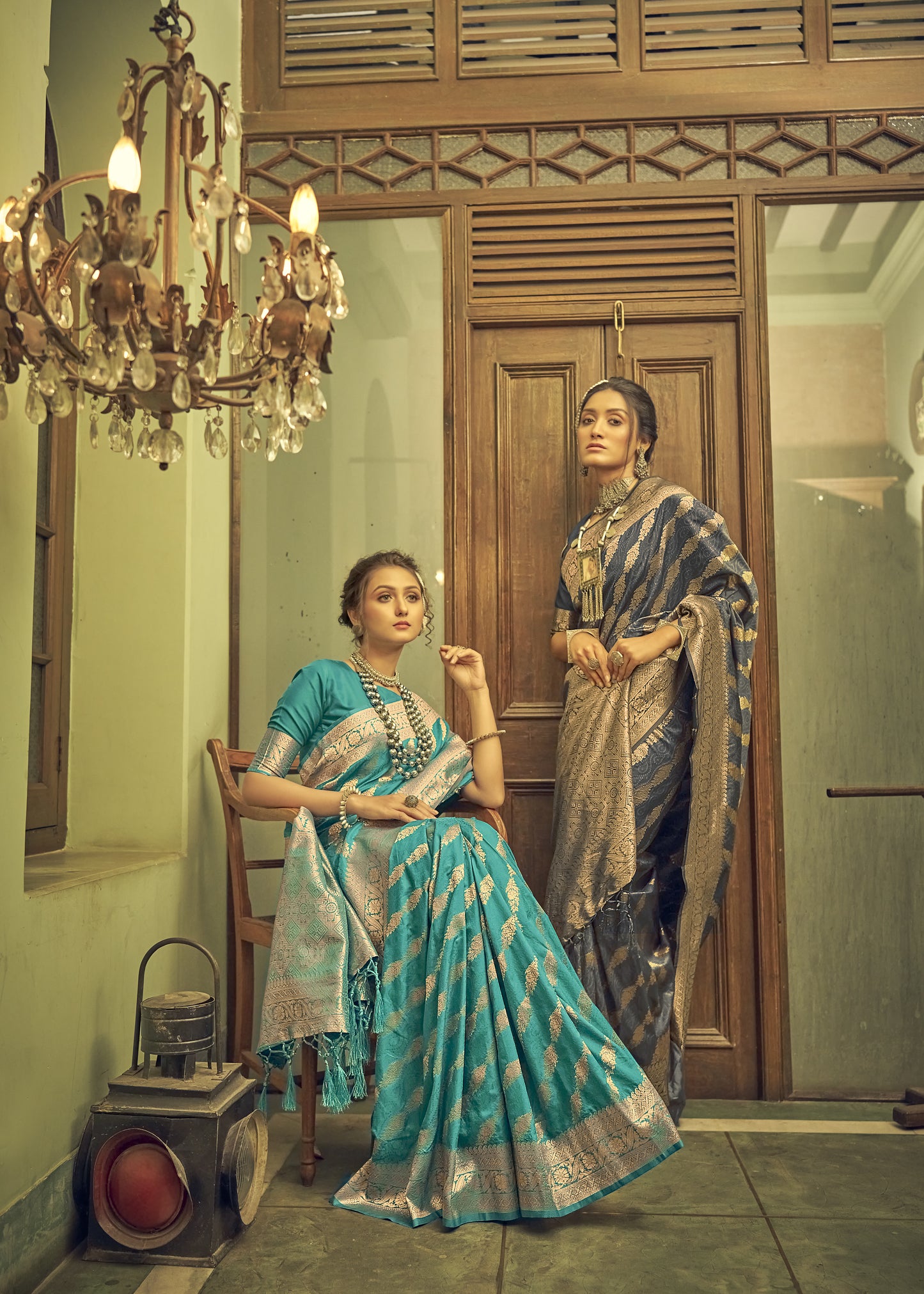 Teal Soft Banarasi Saree with Lehariya Style Zari Weaving