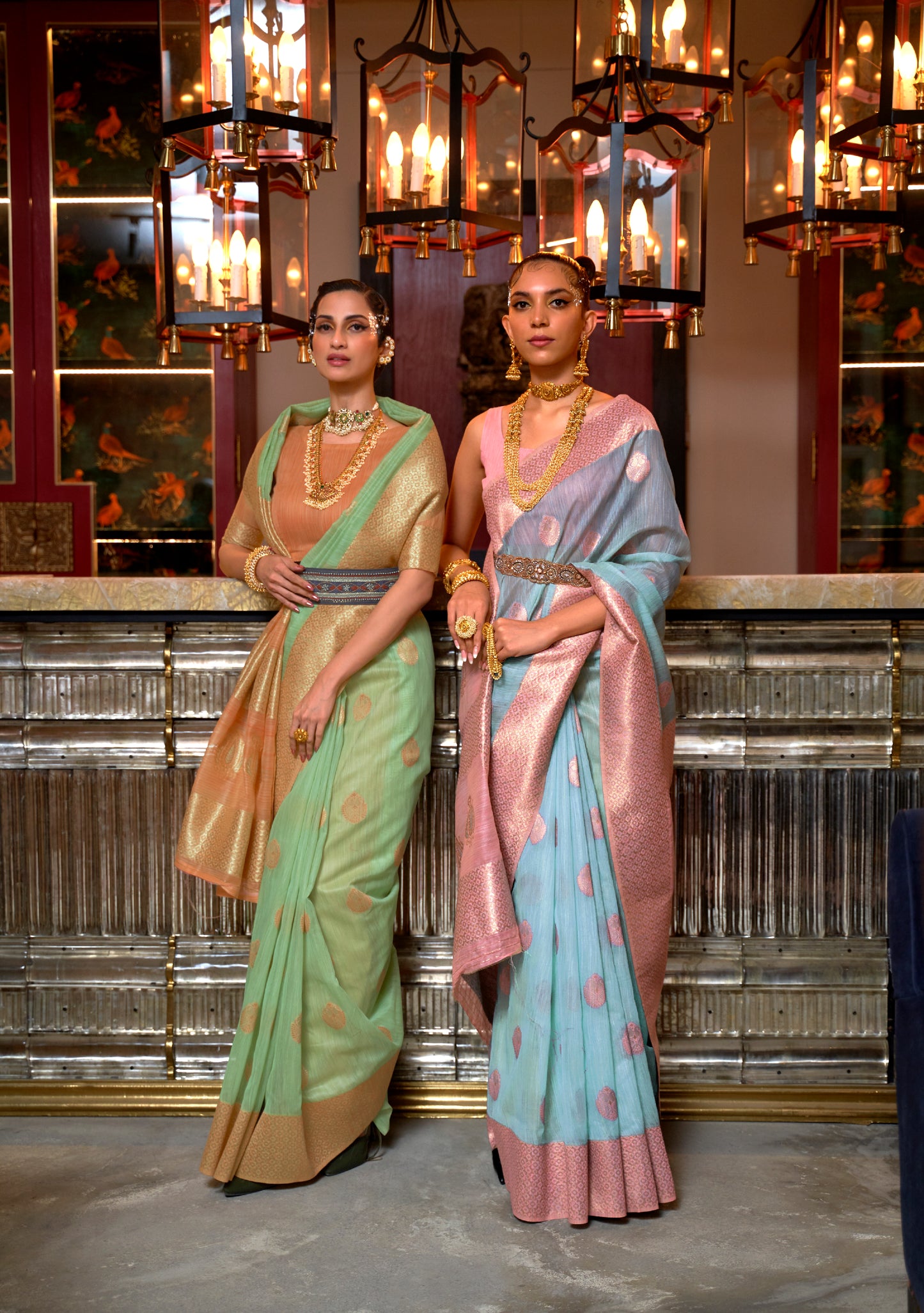 Powder Blue & Pink Banarasi Linen Silk Saree Fir Pretty You/ SheInSarees