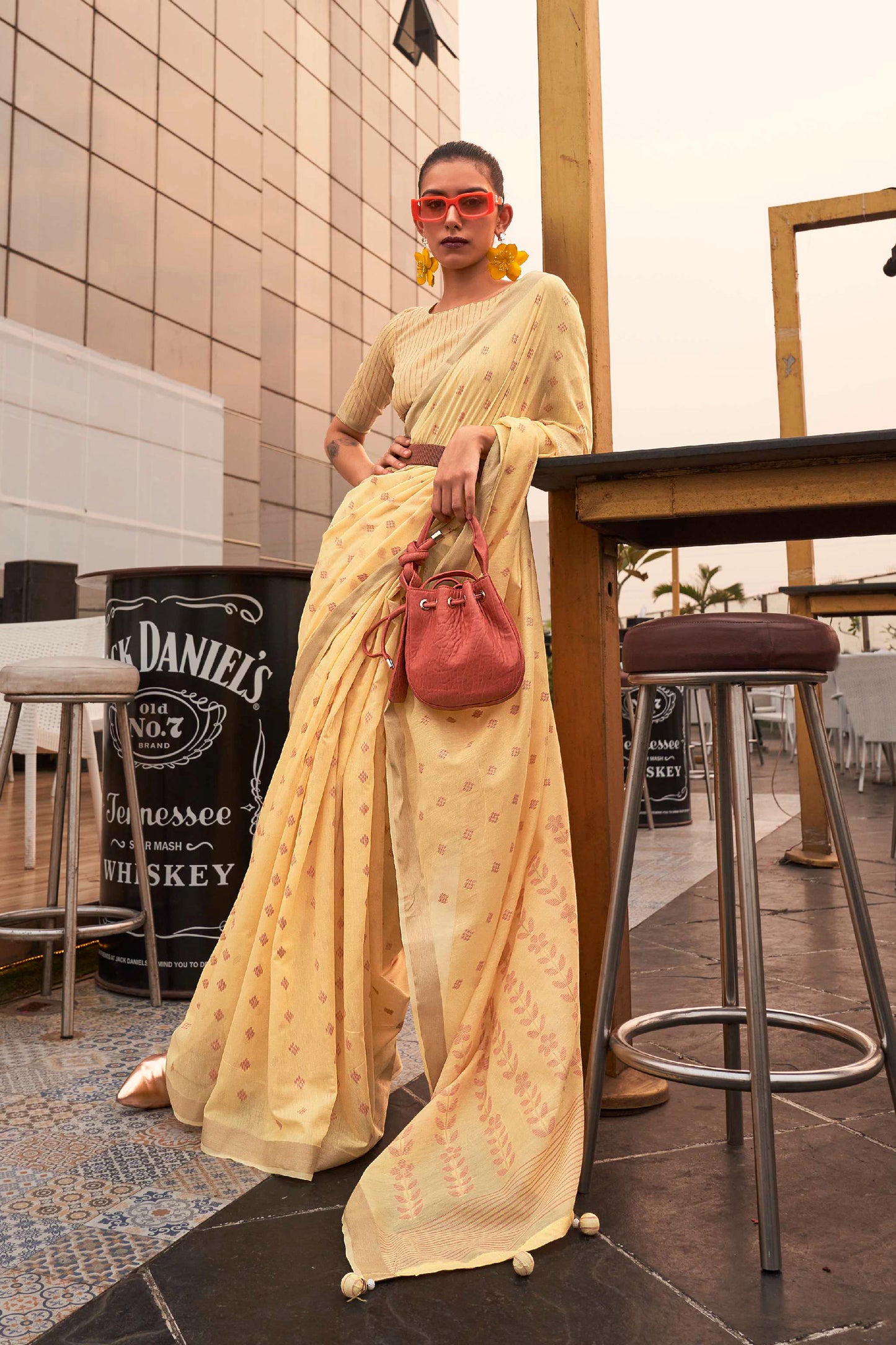 Sunflower Yellow linen Inspired Designer Saree