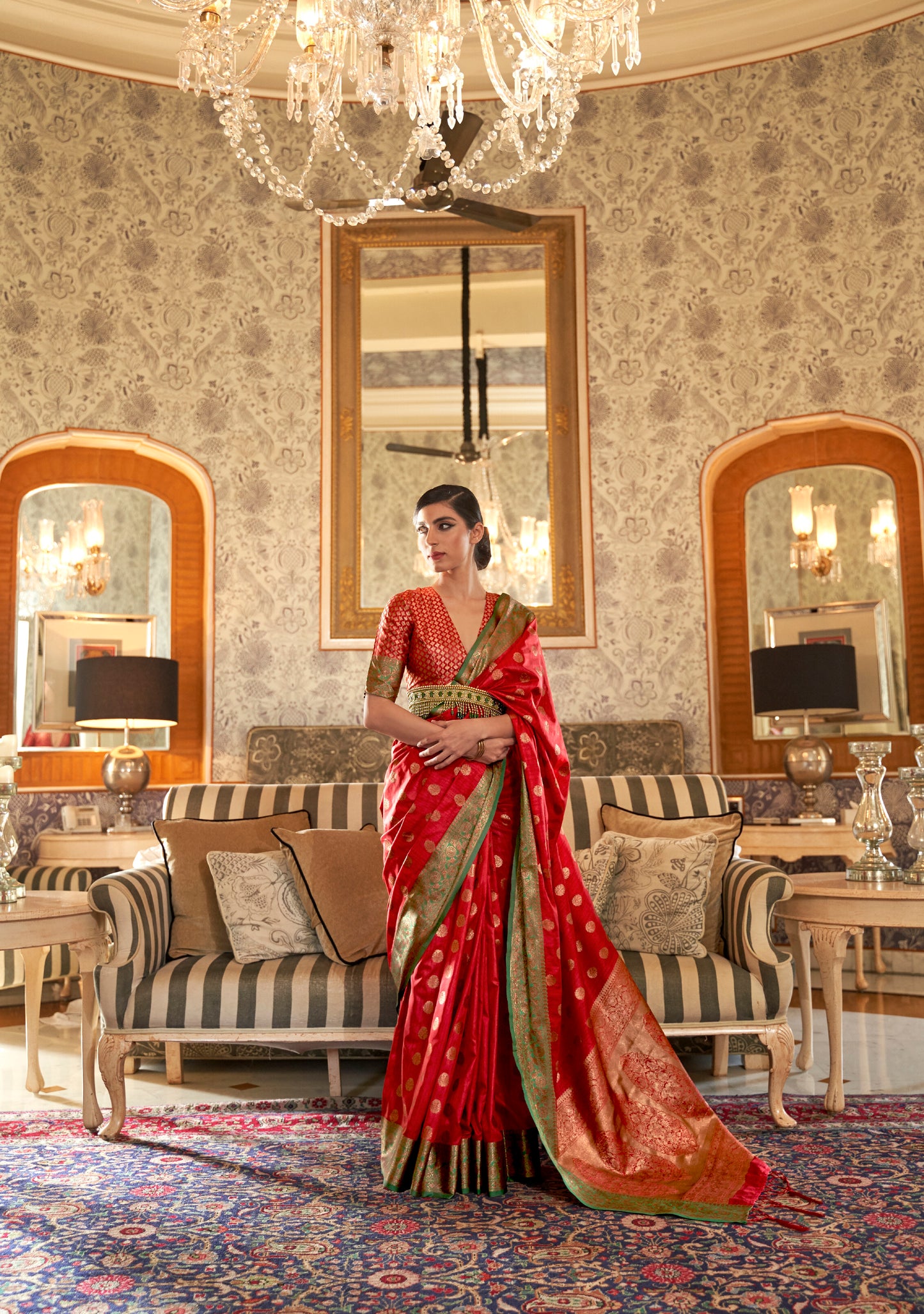 Crimson Red and Golden Banarasi Weaving Silk Saree for Wedding Reception