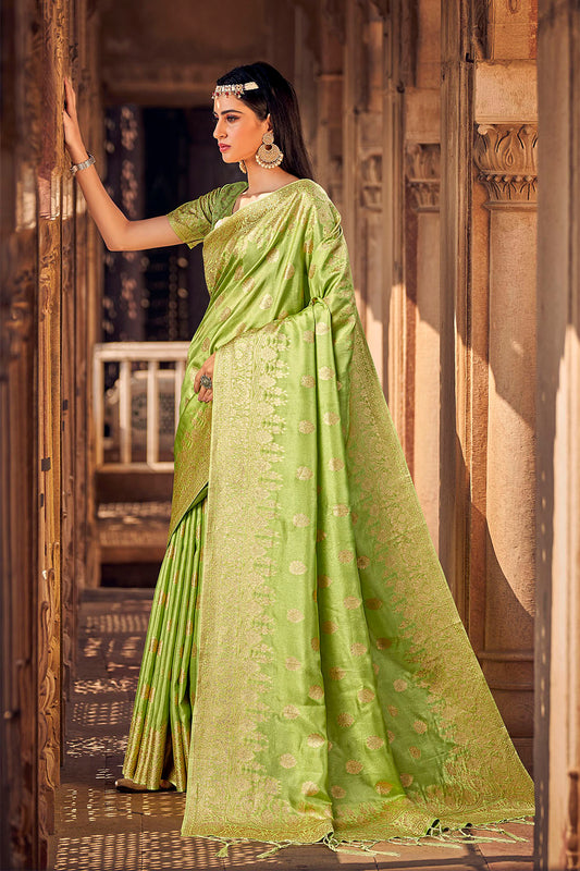 Light Green Woven Banarasi Skirt Border Saree with Zari Weaving