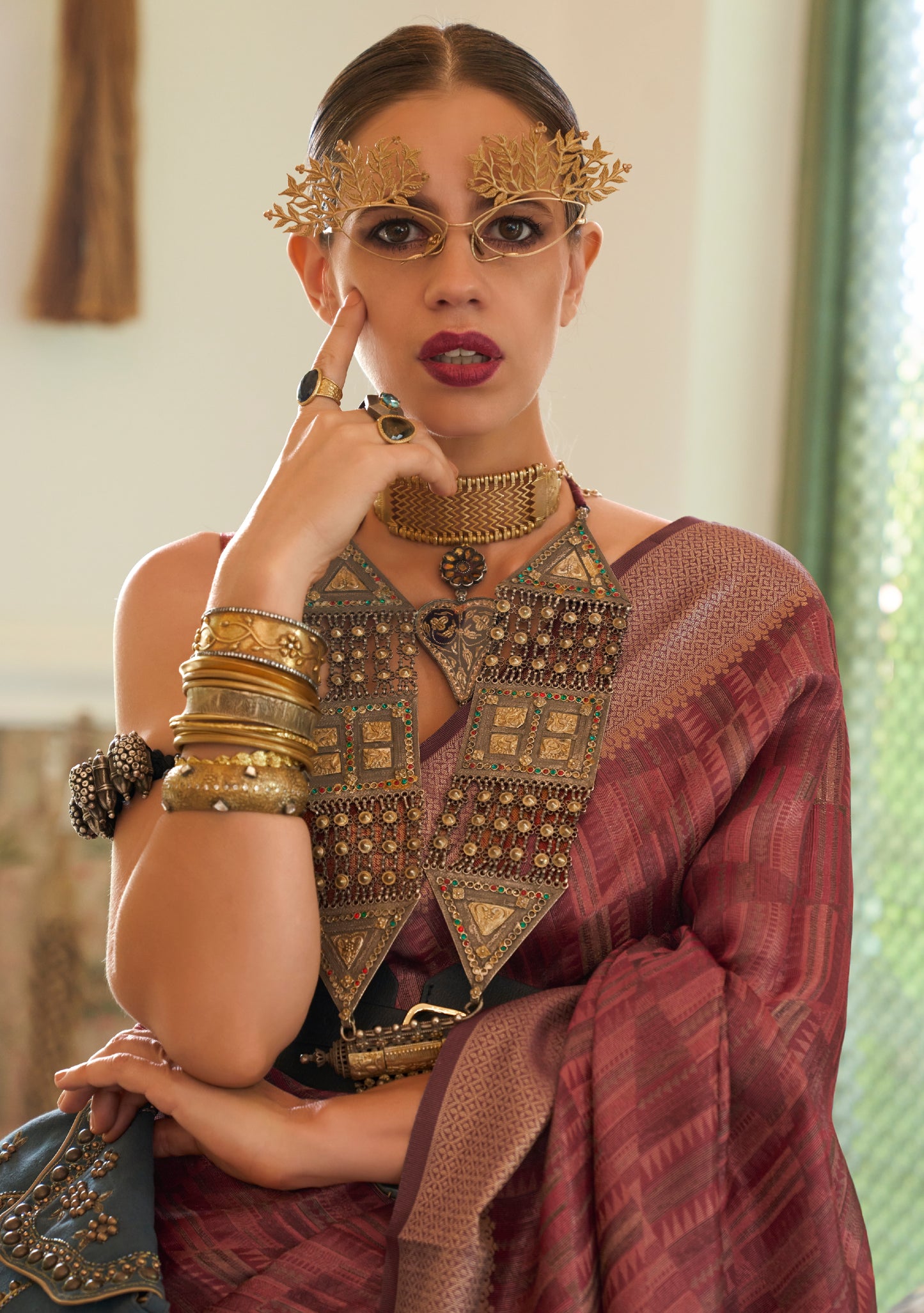 Pecan Brown Tussar Woven Designer Silk Saree for Weddings