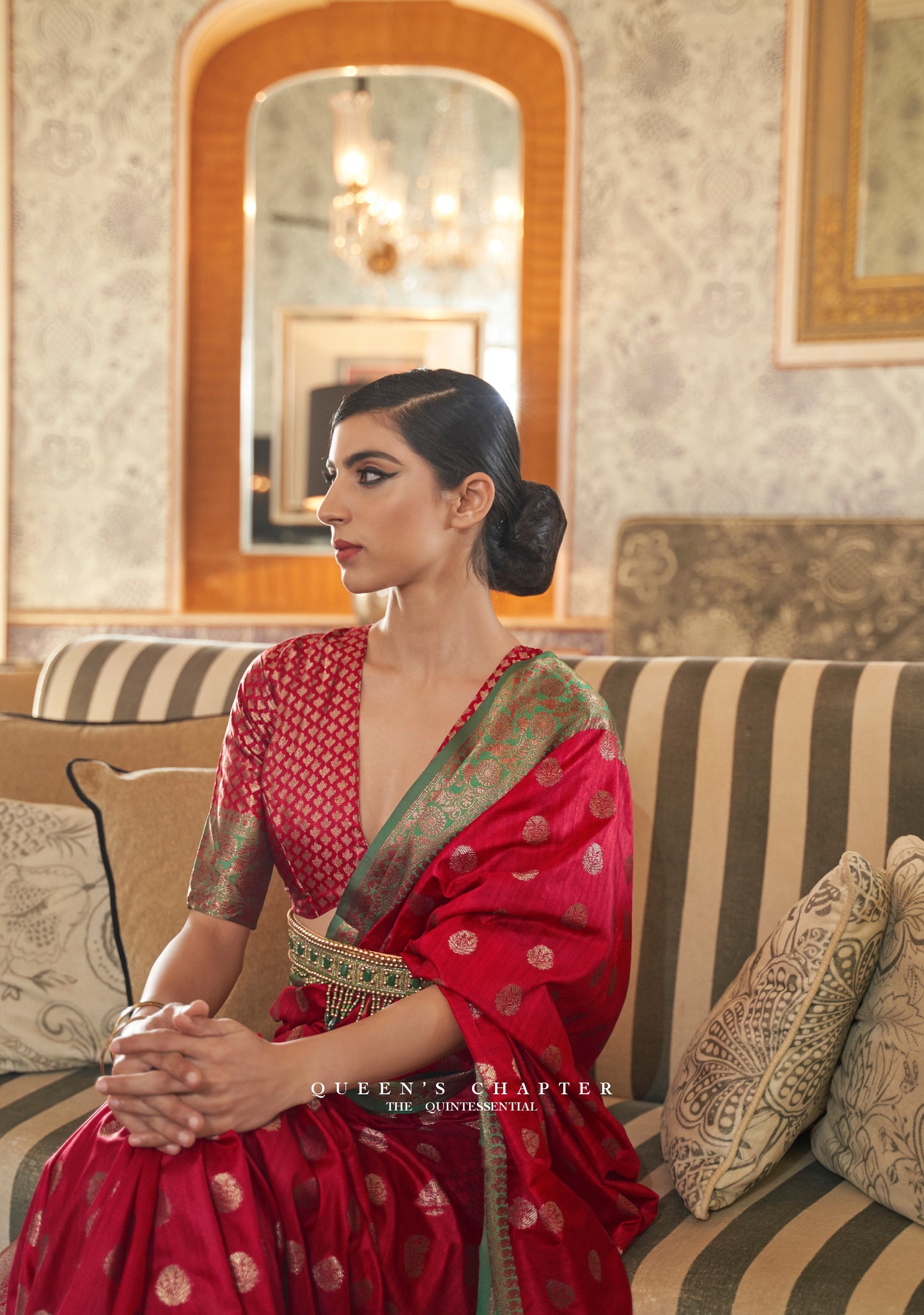 Crimson Red and Golden Banarasi Weaving Silk Saree for Wedding Reception