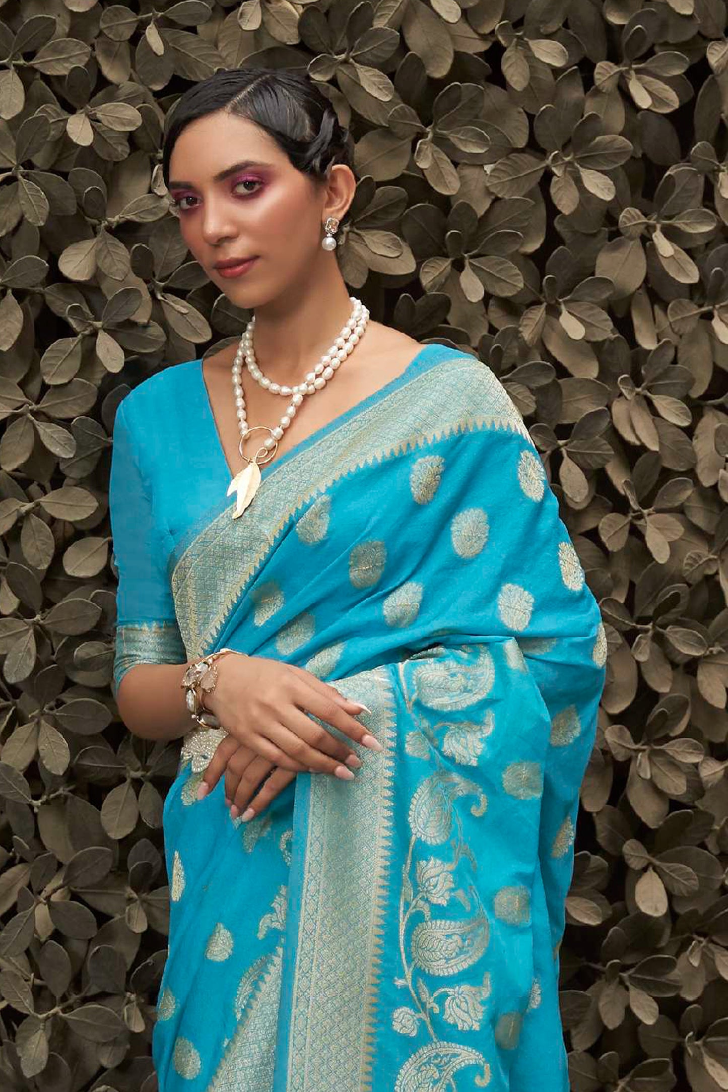 Bright Sky Blue Banarasi Zari Woven Soft Silk Saree