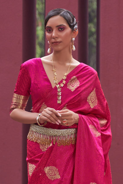 Dark Pink Woven Style Kanjivaram Silk Saree with Woven Design