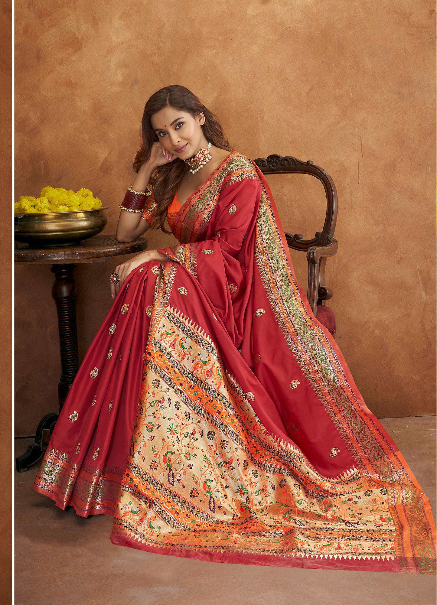 Mehrun Red Woven Paithani Soft Silk Saree for Weddings