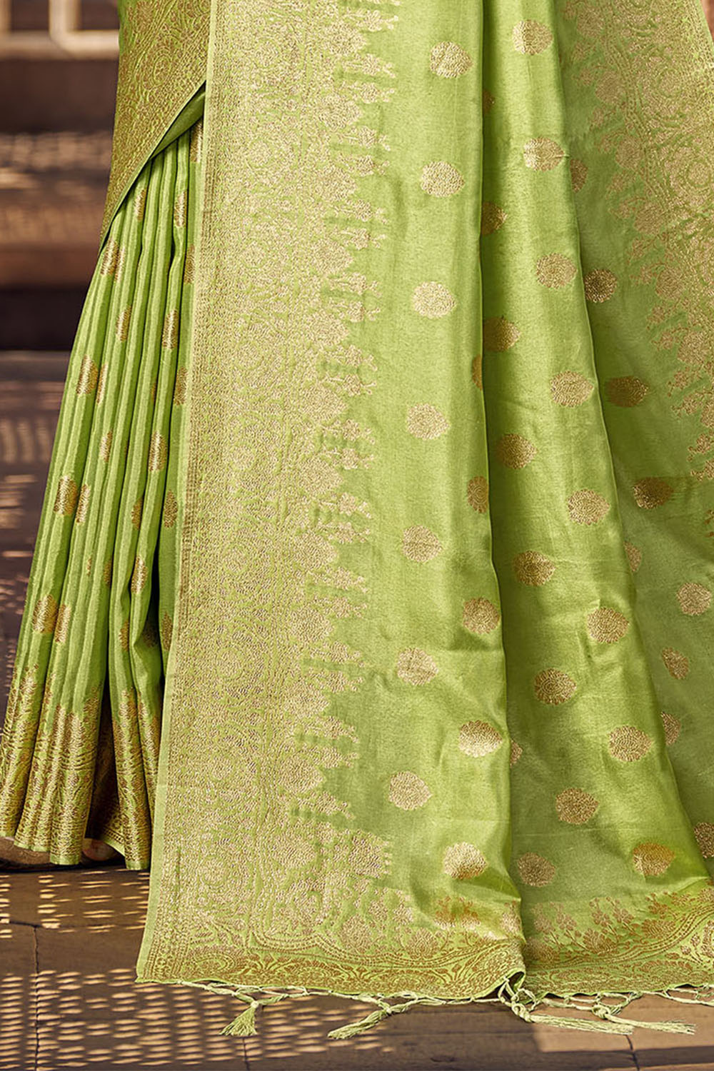 Light Green Woven Banarasi Skirt Border Saree with Zari Weaving