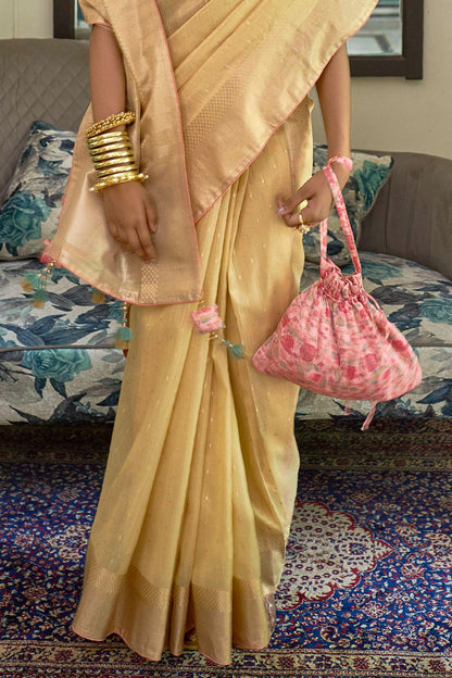 Banana Yellow Soft Organza Saree with Printed Floral Blouse