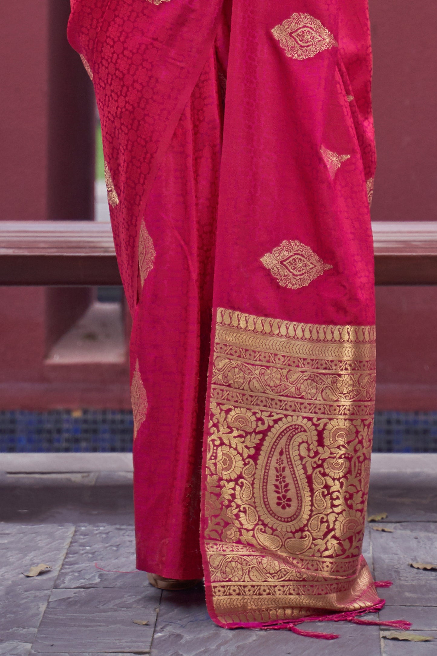 Dark Pink Woven Style Kanjivaram Silk Saree with Woven Design