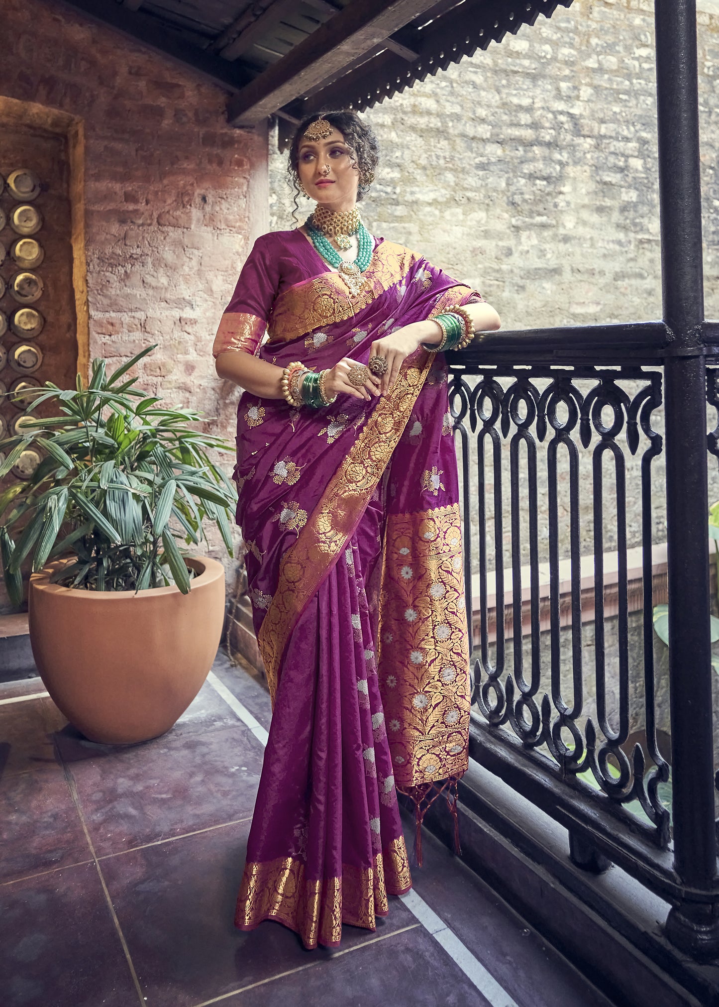 Wine Purple Banarasi Kaduwa Dual Zari Woven Saree for Weddings