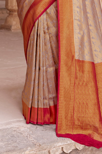 Latte Brown Big Zari Bordered Kanjivaram Saree for Weddings