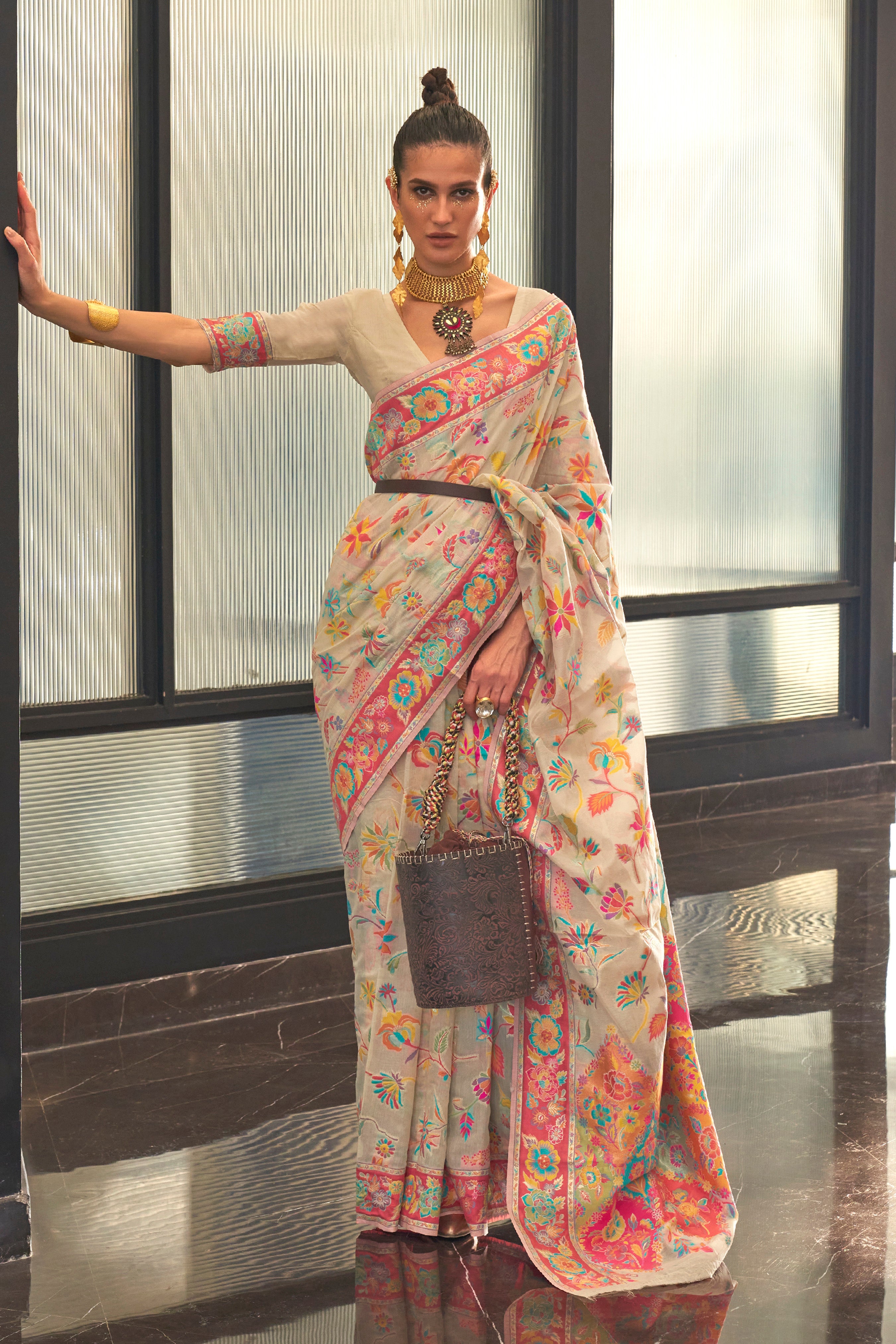 Kashifa pure silk ethnic wear Printed kashmiri saree | Laxmi Style