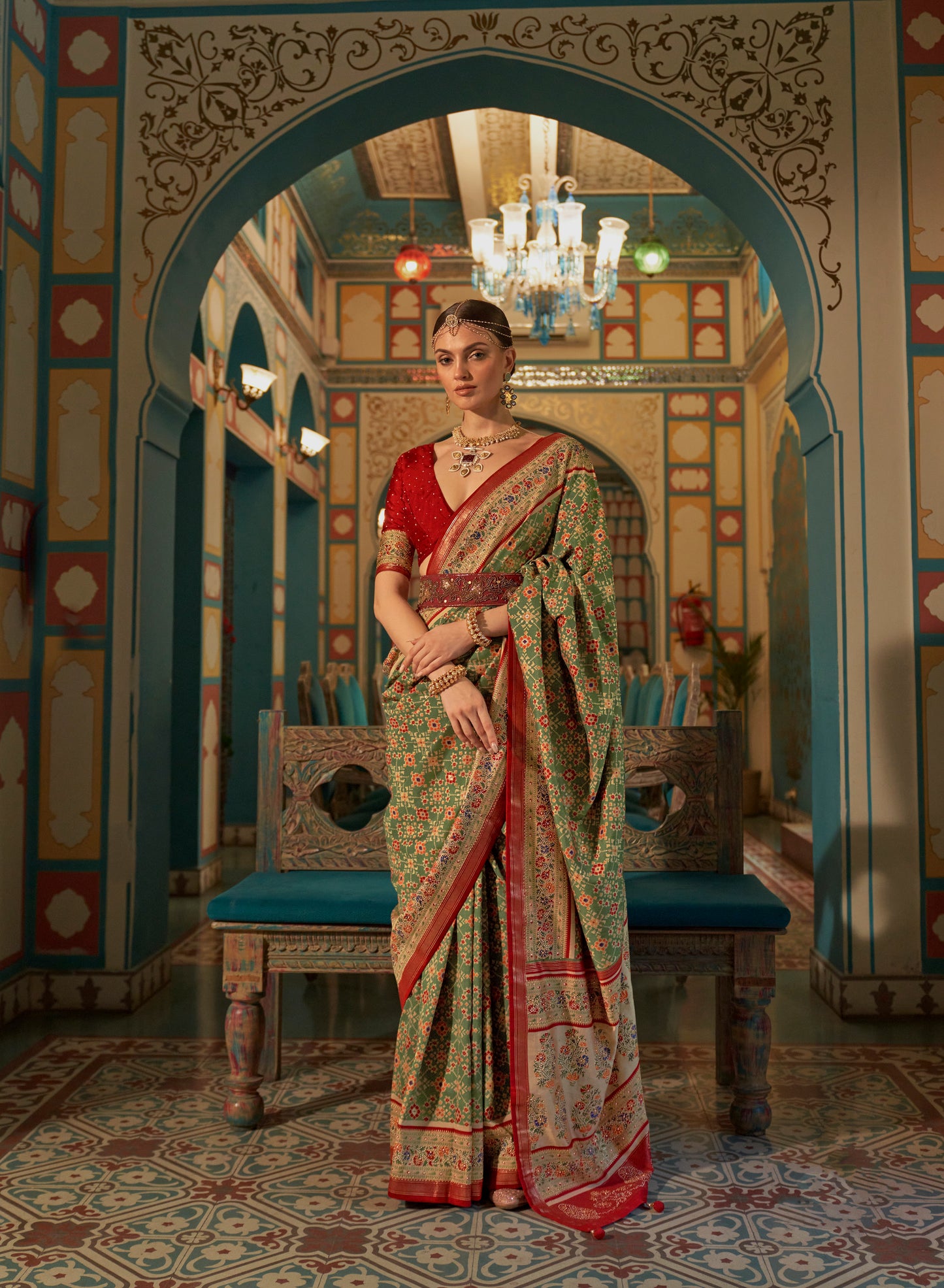 Exclusive Green & Maroon Patola Silk Weaving Saree for Wedding