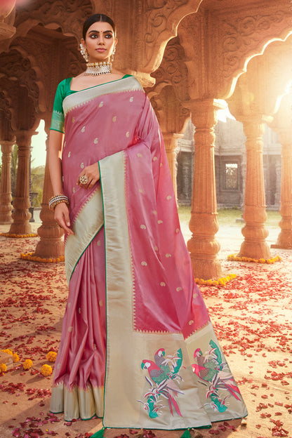 Mauve Pink Designer Paithani Saree with Unique Pallu