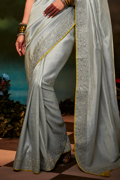 Silver Moon Feather Light Organza Saree with Designer Blouse