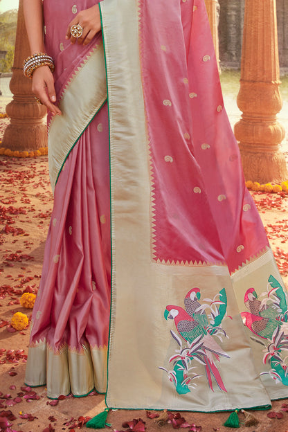 Mauve Pink Designer Paithani Saree with Unique Pallu
