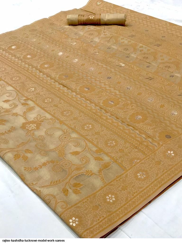 Beige Pure Modal Silk Woven Lucknowi Saree