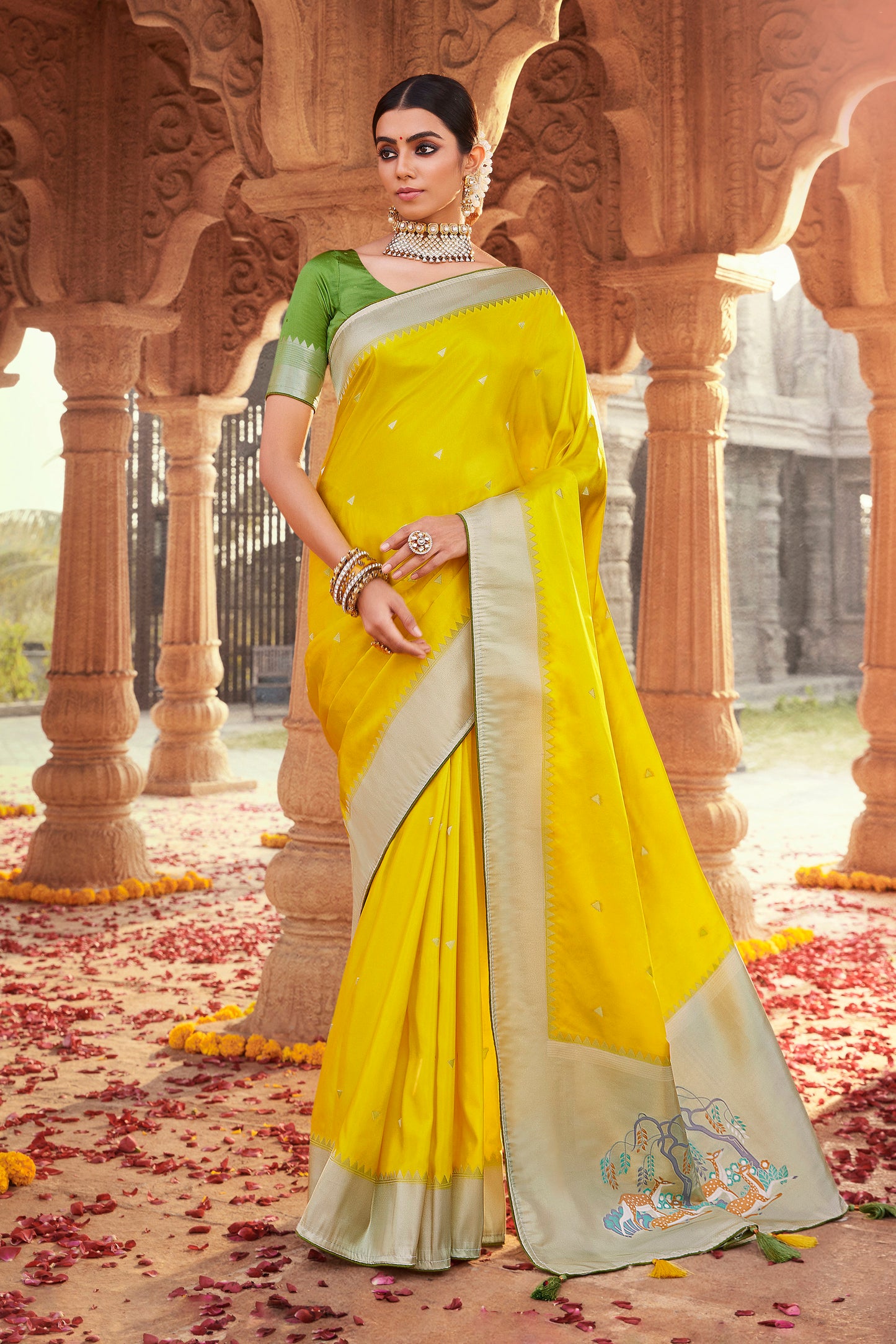 Sunflower Yellow Designer Paithani Saree with Unique Pallu