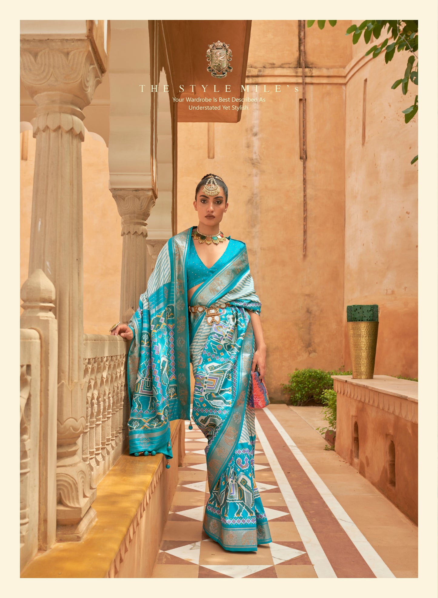 Sky Blue Patola Silk Saree For Woman With Zari Border Patola Silk Saree