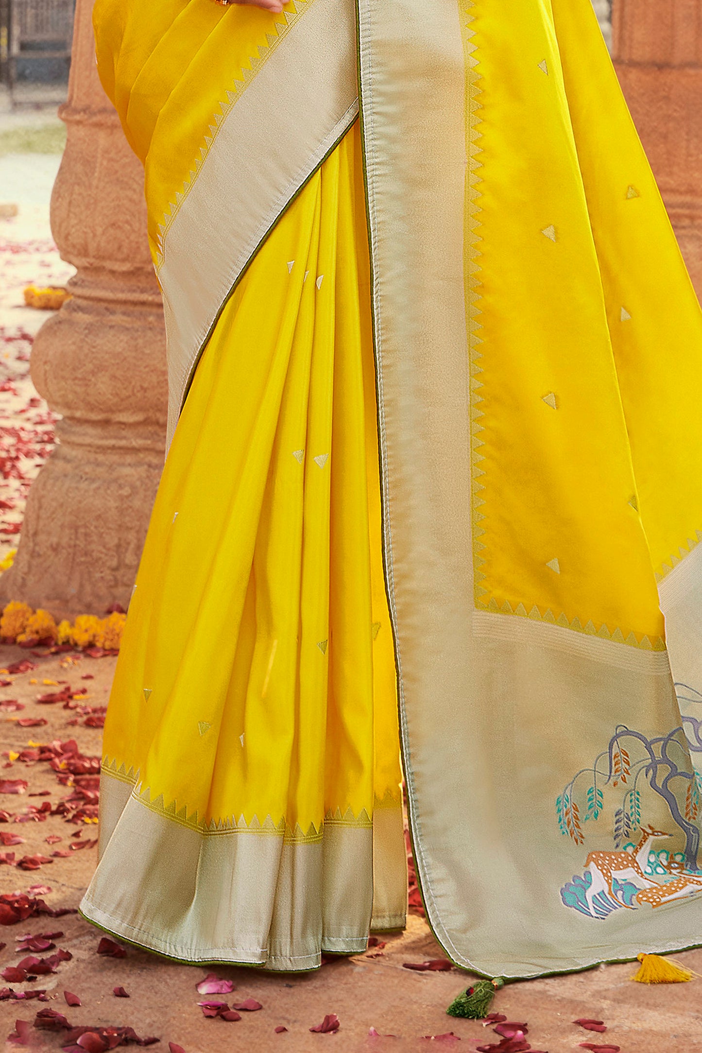 Sunflower Yellow Designer Paithani Saree with Unique Pallu