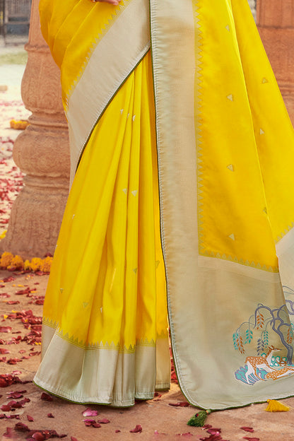 Sunflower Yellow Designer Paithani Saree with Unique Pallu