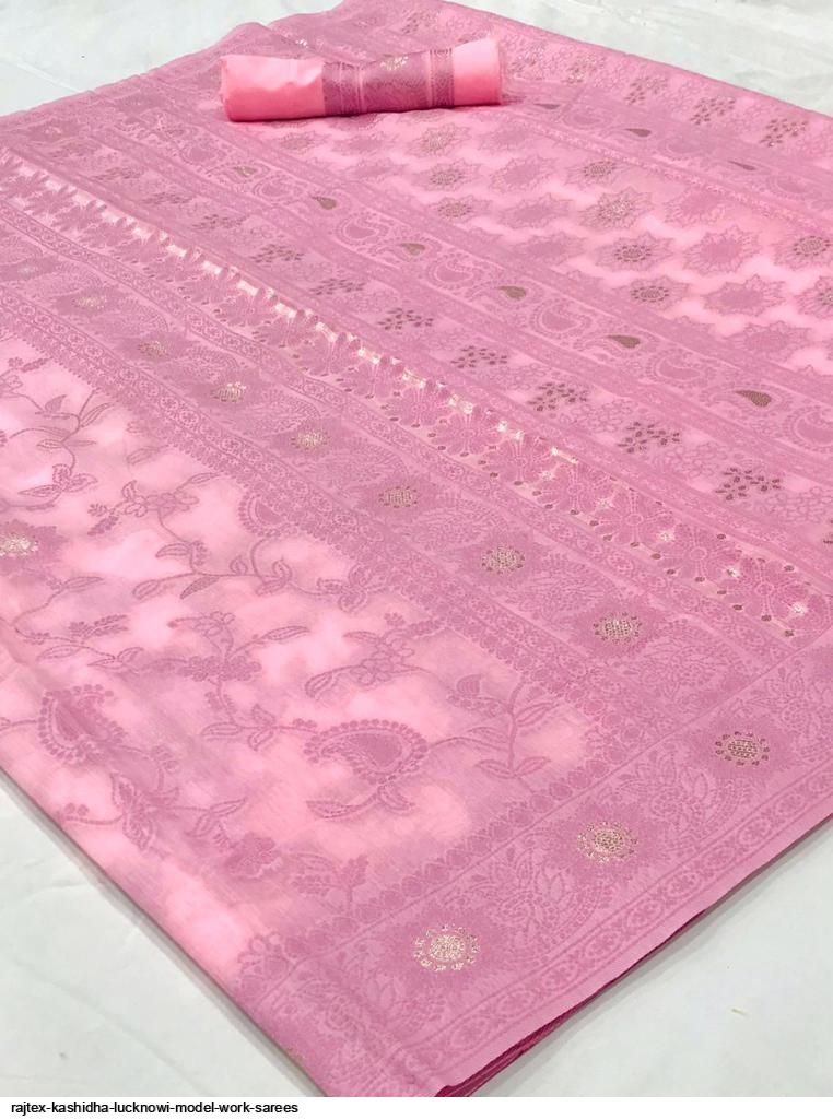 Light Pink Pure Modal Silk Woven Lucknowi Saree