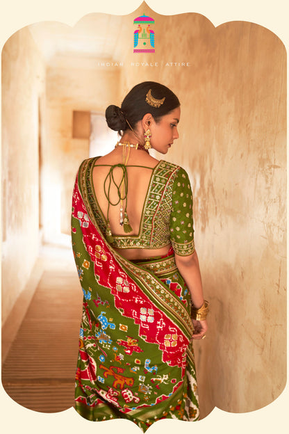 Rosso Corsa and Pickle Premium Designer Patola Silk Saree Blouse with Sequins all over