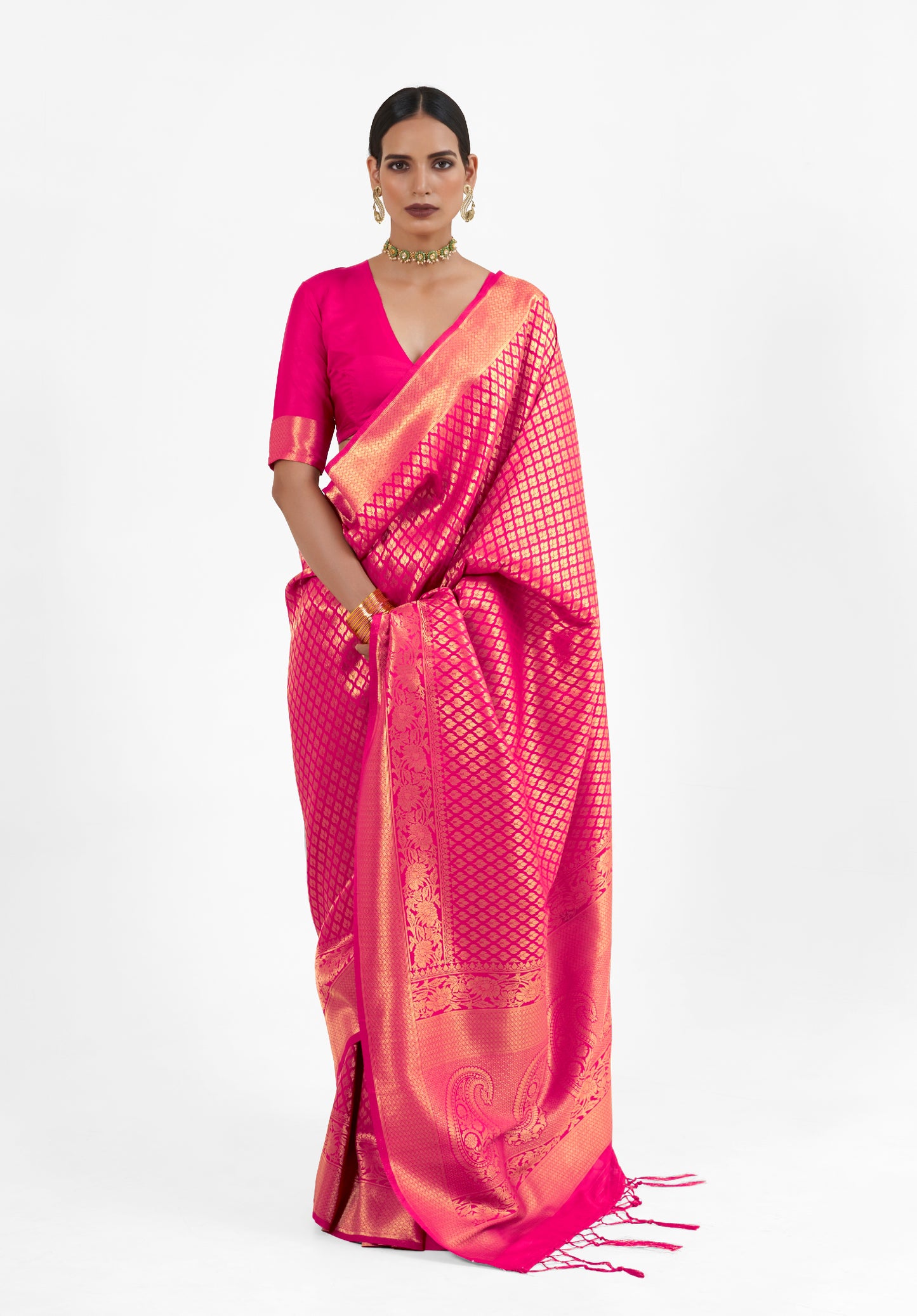 Raspberry Pink  Zari Woven Soft Kanjivaram Silk Saree