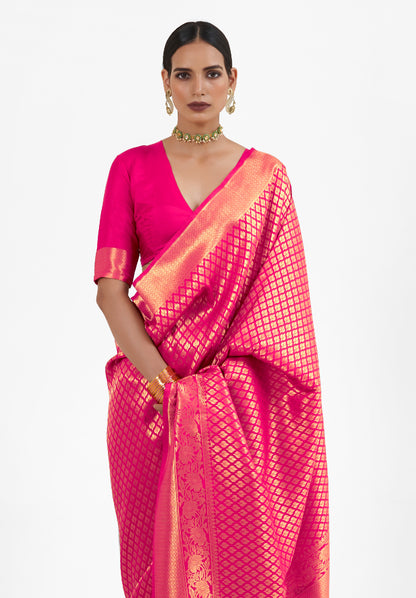 Raspberry Pink  Zari Woven Soft Kanjivaram Silk Saree