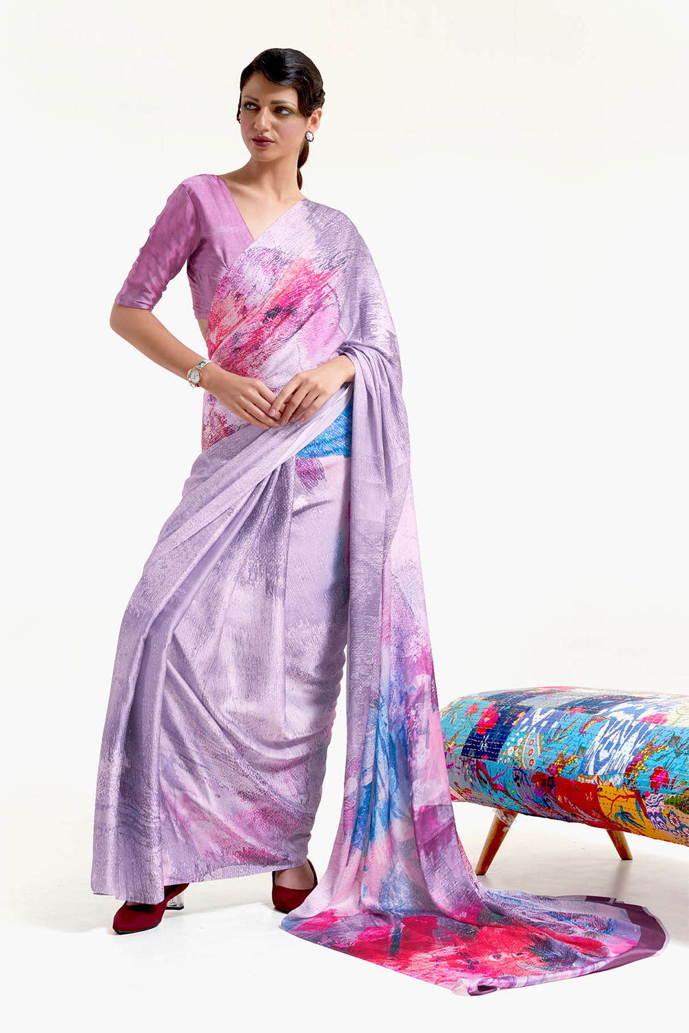 Lilac Purple  Designer Pure Satin Silk Saree with Blouse