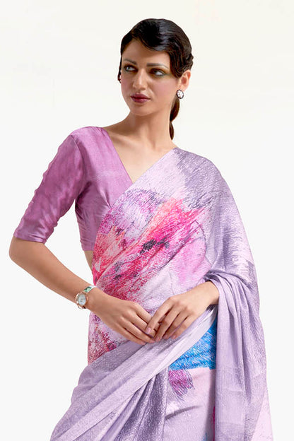 Lilac Purple  Designer Pure Satin Silk Saree with Blouse