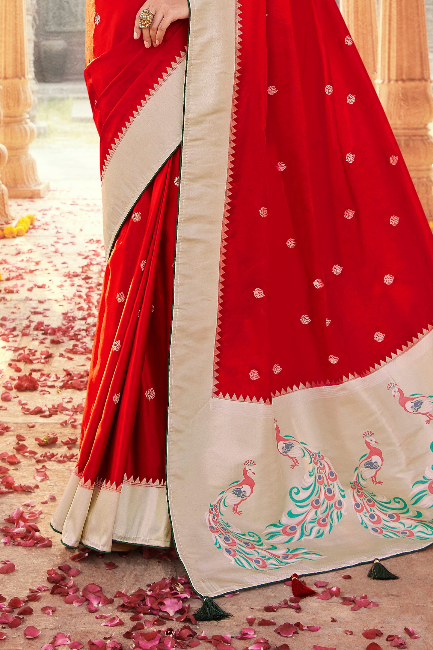 Scarlet Red Designer Paithani Saree with Unique Pallu