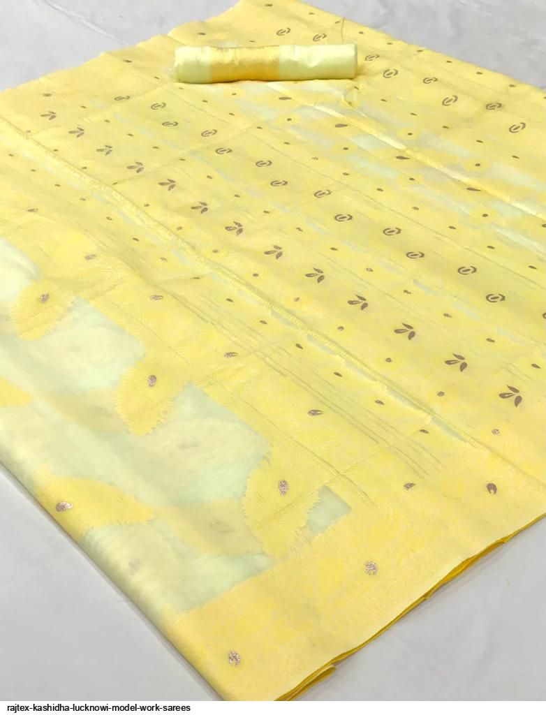 Light Yellow Pure Modal Silk Woven Lucknowi Saree