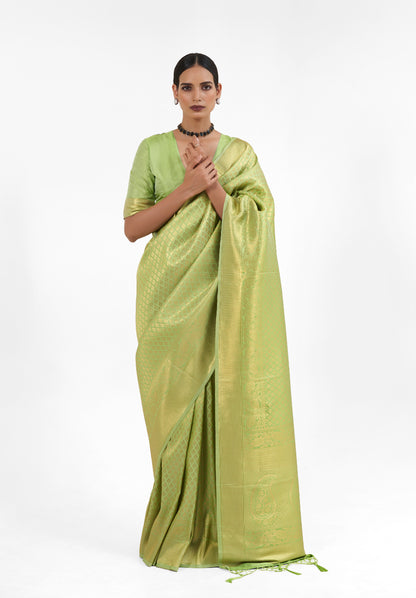 Lime Green  Zari Woven Soft Kanjivaram Silk Saree