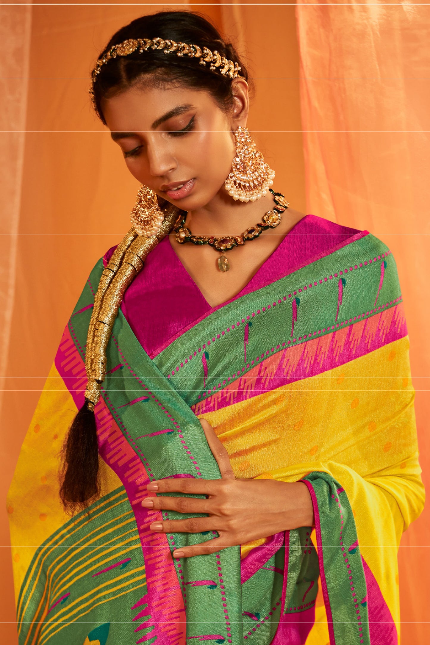 Pastel Paithani Cotton Silk Saree with Green Pallu