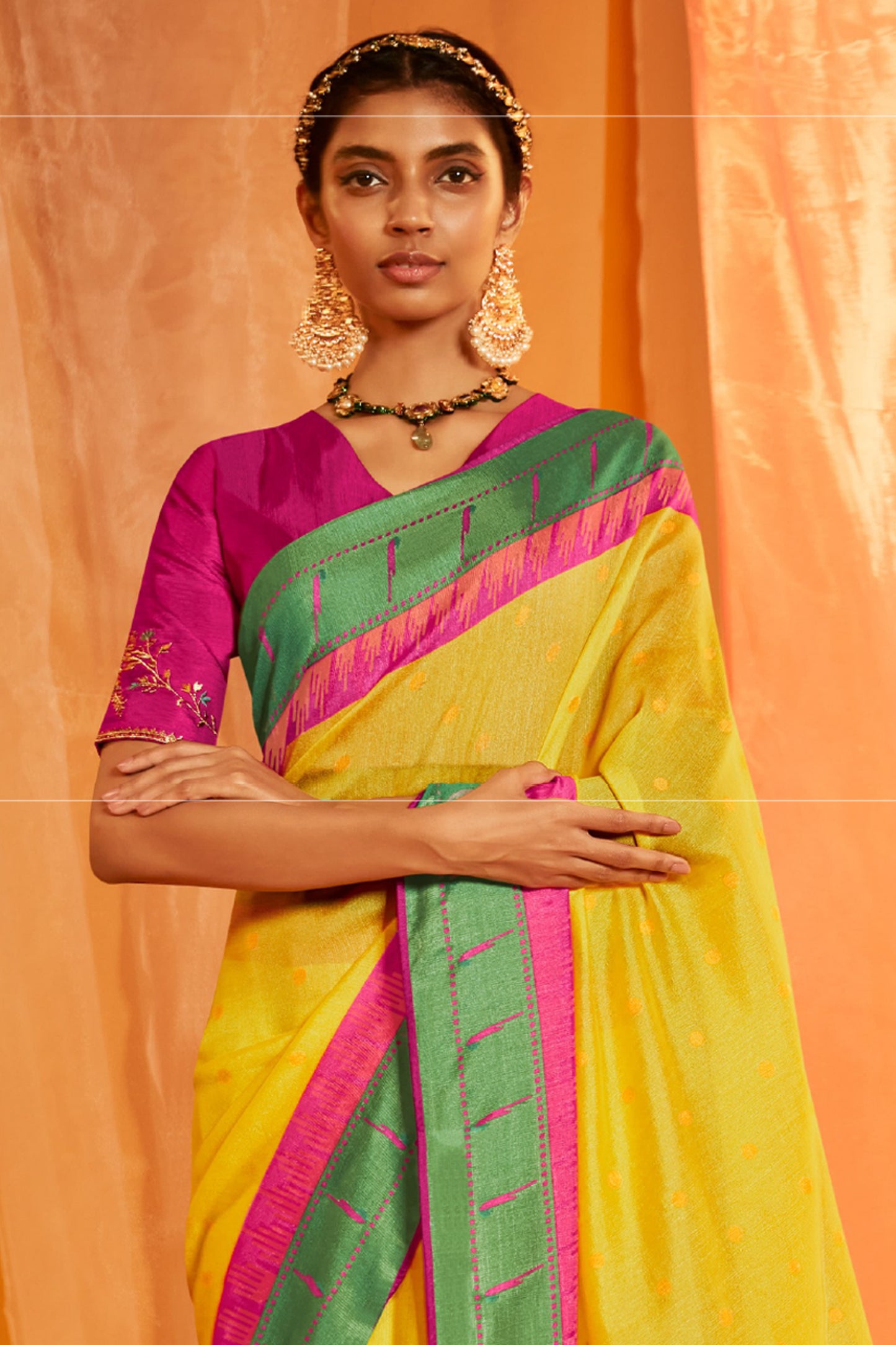 Pastel Paithani Cotton Silk Saree with Green Pallu