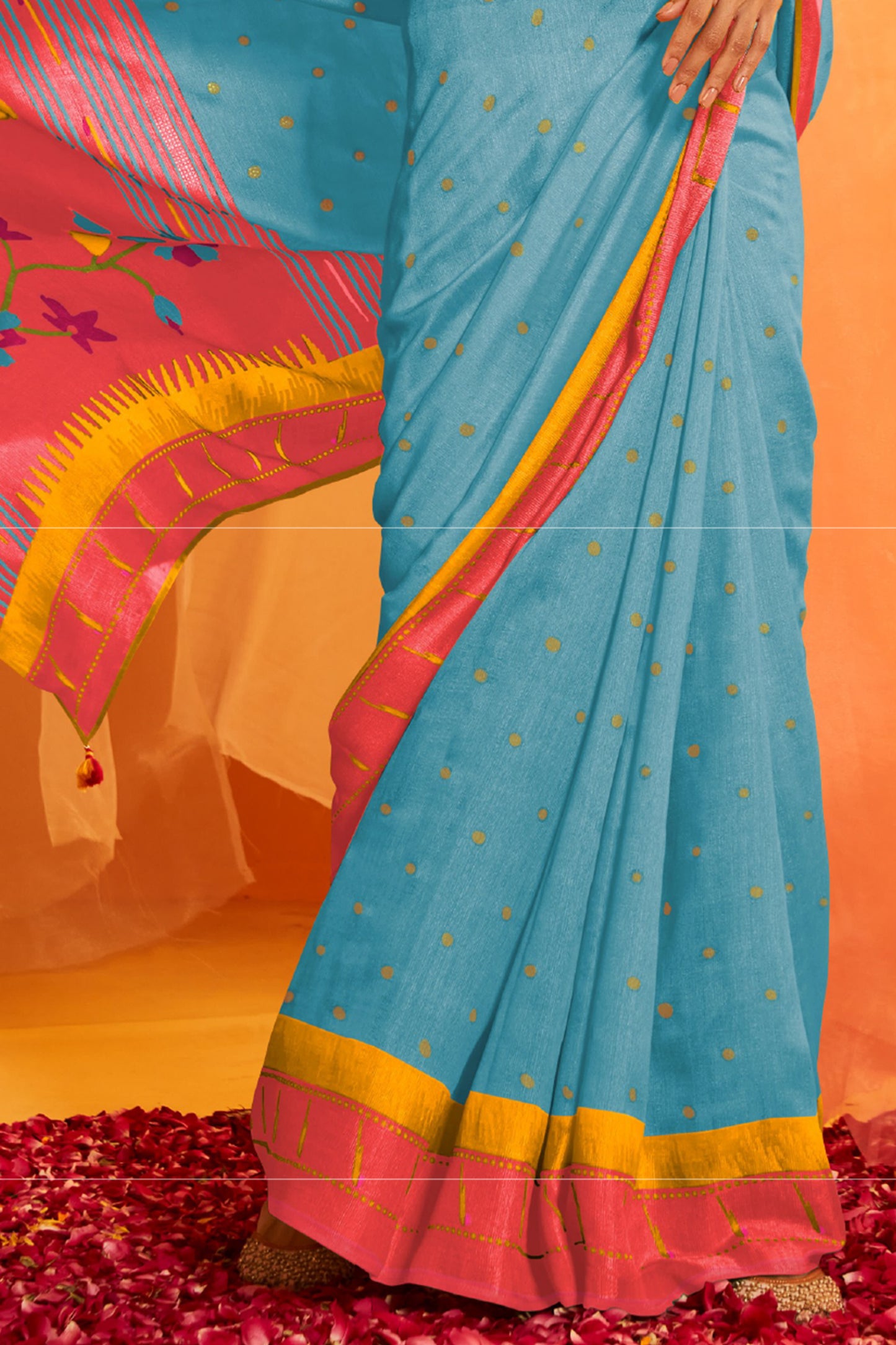 Pastel Blue Paithani Saree with Contrast Pink Pallu