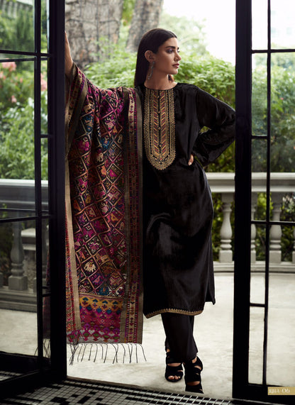 Black Velvet Embroidered Salwar Suit with Patola Dupatta