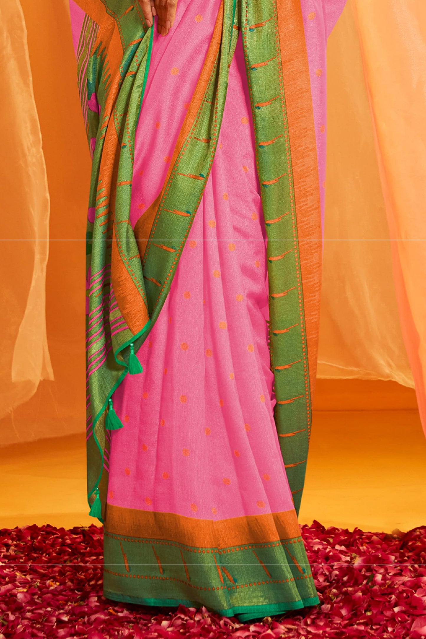 Gulaabi Pink Paithani Cotton Silk Saree with Green Pallu