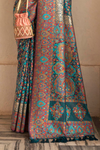 Bottle Green Kashmiri Kani Jamawar Design Inspired Woven Soft Modal Silk Saree