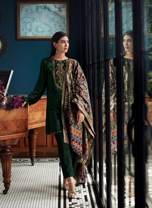 Forest Green Velvet Embroidered Salwar Suit with Patola Dupatta