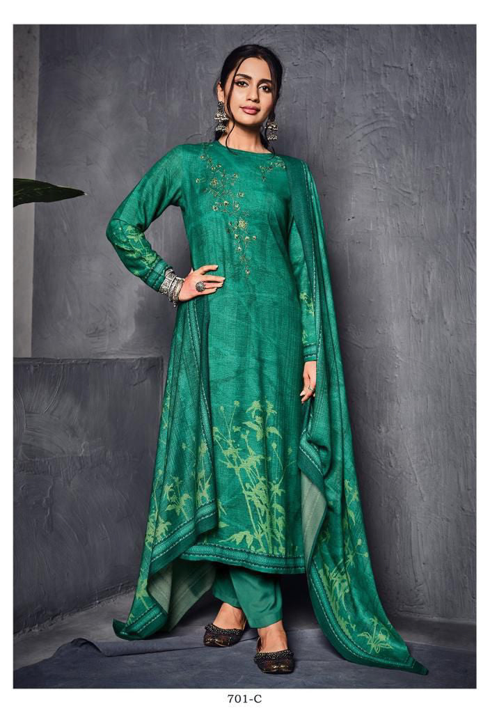 Dark Green Cotton Silk Printed Salwar Suit