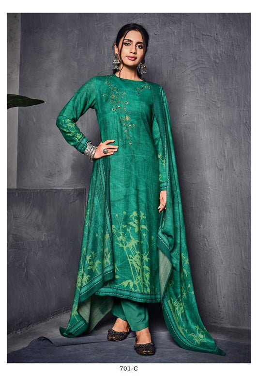 Dark Green Cotton Silk Printed Salwar Suit