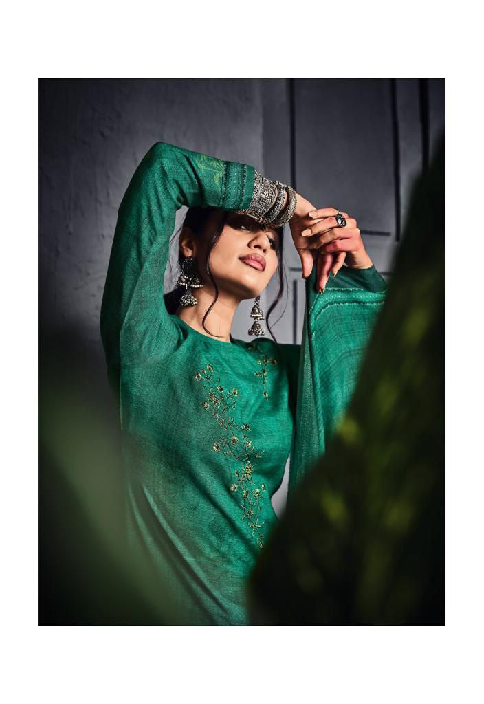 Dark Green Cotton Silk Printed Salwar Suit