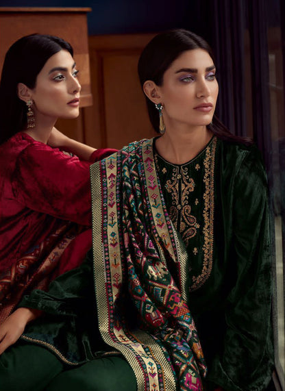 Forest Green Velvet Embroidered Salwar Suit with Patola Dupatta