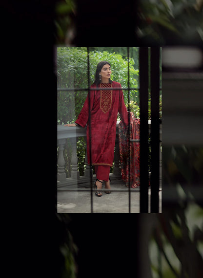 Brick Red Velvet Embroidered Salwar Suit with Patola Dupatta